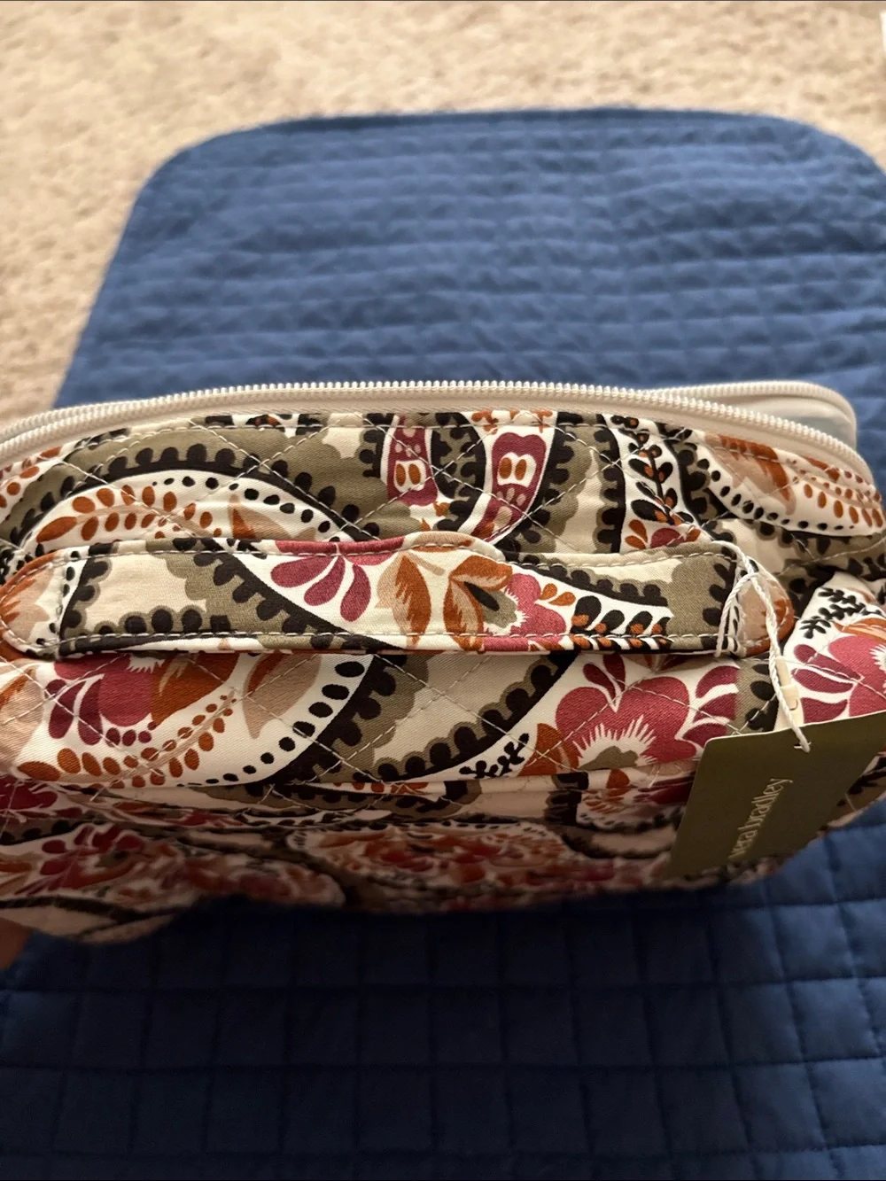 Vera Bradley Quilted pack flat lunch Bag in Cream, Brown, Rust and Pink Paisley